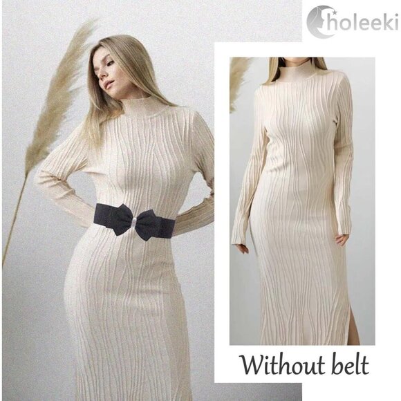 Women\'s Elastic Bow Belt Wide Rhinestone Stretch Waist Accessory for Dress Jeans